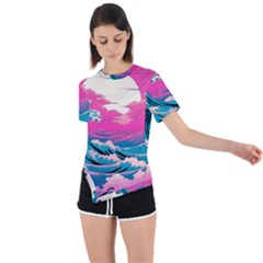 Waves Mountains Sky Asymmetrical Short Sleeve Sports T-shirt