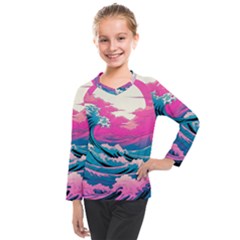 Waves Mountains Sky Kids  Long Mesh T-shirt