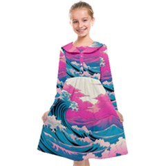 Waves Mountains Sky Kids  Midi Sailor Dress