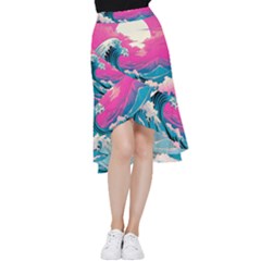 Waves Mountains Sky Frill Hi Low Chiffon Skirt