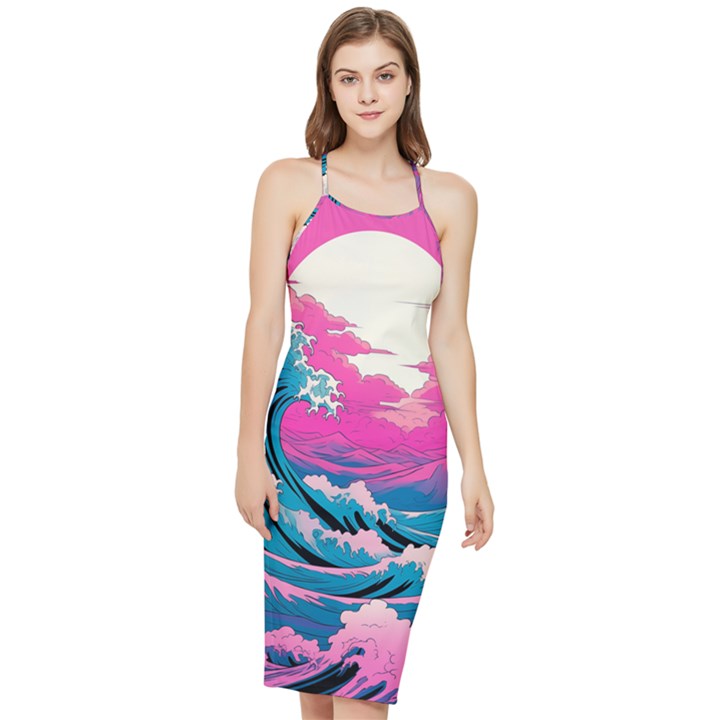 Waves Mountains Sky Bodycon Cross Back Summer Dress