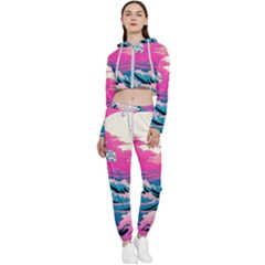 Waves Mountains Sky Cropped Zip Up Lounge Set