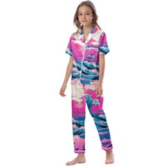 Waves Mountains Sky Kids  Satin Short Sleeve Pajamas Set