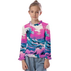 Waves Mountains Sky Kids  Frill Detail T-shirt