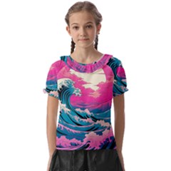 Waves Mountains Sky Kids  Frill Chiffon Blouse