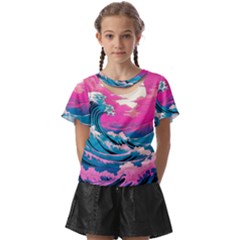 Waves Mountains Sky Kids  Front Cut T-shirt