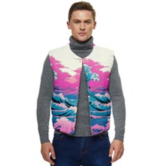 Waves Mountains Sky Men s Button Up Puffer Vest	