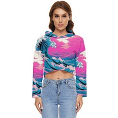 Waves Mountains Sky Women s Lightweight Cropped Hoodie