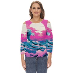 Waves Mountains Sky Cut Out Wide Sleeve Top