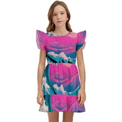 Waves Mountains Sky Kids  Winged Sleeve Dress