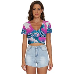 Waves Mountains Sky V-neck Crop Top