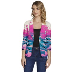 Waves Mountains Sky Women s One-button 3/4 Sleeve Short Jacket