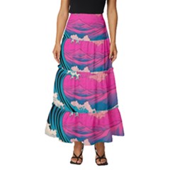 Waves Mountains Sky Tiered Ruffle Maxi Skirt