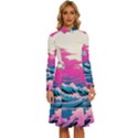 Waves Mountains Sky Long Sleeve Shirt Collar A-Line Dress View1