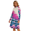 Waves Mountains Sky Long Sleeve Shirt Collar A-Line Dress View2