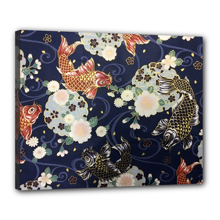 Japanese Wave Koi Illustration Pattern Canvas 20  x 16  (Stretched)