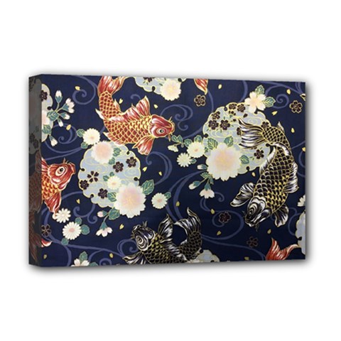 Japanese Wave Koi Illustration Pattern Deluxe Canvas 18  X 12  (stretched)