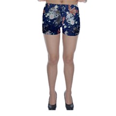 Japanese Wave Koi Illustration Pattern Skinny Shorts