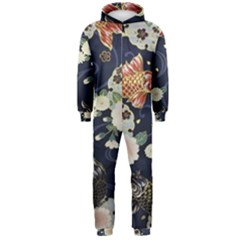 Japanese Wave Koi Illustration Pattern Hooded Jumpsuit (men)