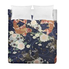 Japanese Wave Koi Illustration Pattern Duvet Cover Double Side (full/ Double Size)