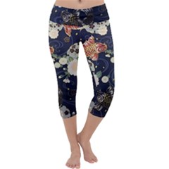 Japanese Wave Koi Illustration Pattern Capri Yoga Leggings