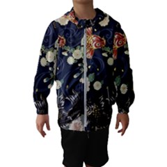 Japanese Wave Koi Illustration Pattern Kids  Hooded Windbreaker