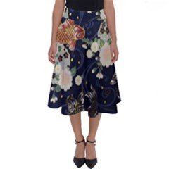 Japanese Wave Koi Illustration Pattern Perfect Length Midi Skirt