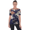 Japanese Wave Koi Illustration Pattern Shoulder Cut Out Short Sleeve Top View1