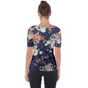 Japanese Wave Koi Illustration Pattern Shoulder Cut Out Short Sleeve Top View2