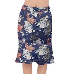 Japanese Wave Koi Illustration Pattern Short Mermaid Skirt