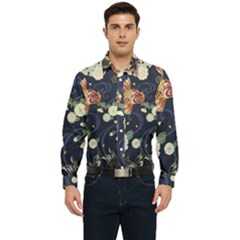 Japanese Wave Koi Illustration Pattern Men s Long Sleeve Shirt