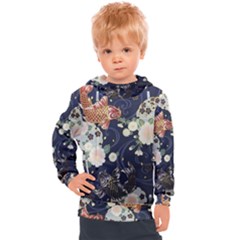 Japanese Wave Koi Illustration Pattern Kids  Hooded Pullover by Ndabl3x