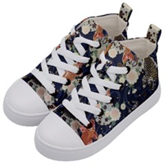 Japanese Wave Koi Illustration Pattern Kids  Mid-top Canvas Sneakers