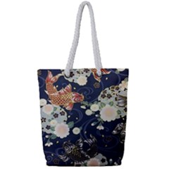 Japanese Wave Koi Illustration Pattern Full Print Rope Handle Tote (small)