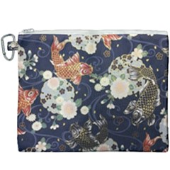 Japanese Wave Koi Illustration Pattern Canvas Cosmetic Bag (xxxl)