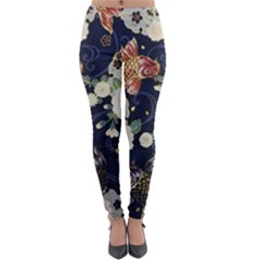 Japanese Wave Koi Illustration Pattern Lightweight Velour Leggings