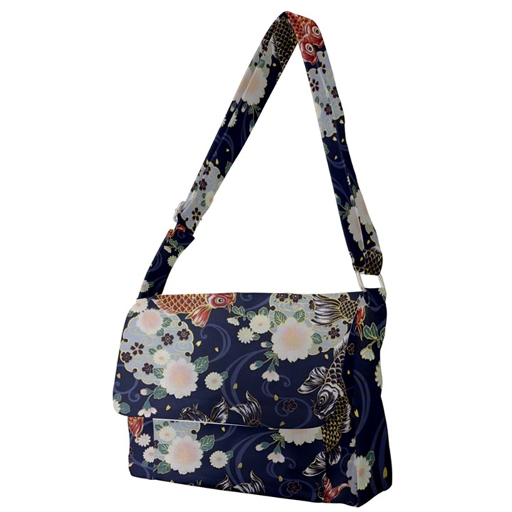 Japanese Wave Koi Illustration Pattern Full Print Messenger Bag (S)