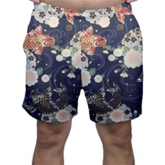 Japanese Wave Koi Illustration Pattern Men s Shorts