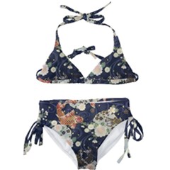 Japanese Wave Koi Illustration Pattern Kids  Classic Bikini Set