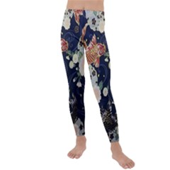 Japanese Wave Koi Illustration Pattern Kids  Lightweight Velour Leggings