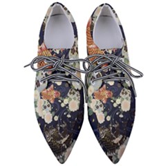 Japanese Wave Koi Illustration Pattern Pointed Oxford Shoes