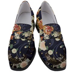 Japanese Wave Koi Illustration Pattern Women s Chunky Heel Loafers