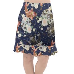 Japanese Wave Koi Illustration Pattern Fishtail Chiffon Skirt