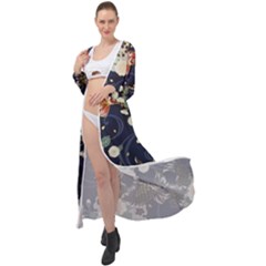 Japanese Wave Koi Illustration Pattern Maxi Chiffon Beach Wrap