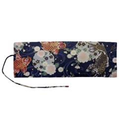 Japanese Wave Koi Illustration Pattern Roll Up Canvas Pencil Holder (m)