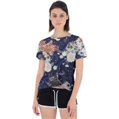 Japanese Wave Koi Illustration Pattern Open Back Sport T-shirt