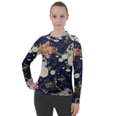 Japanese Wave Koi Illustration Pattern Women s Pique Long Sleeve T-shirt