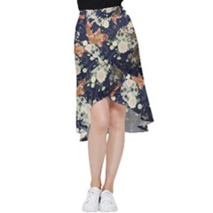 Japanese Wave Koi Illustration Pattern Frill Hi Low Chiffon Skirt