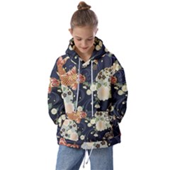 Japanese Wave Koi Illustration Pattern Kids  Oversized Hoodie