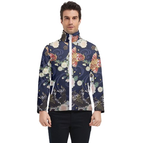 Japanese Wave Koi Illustration Pattern Men s Bomber Jacket by Ndabl3x